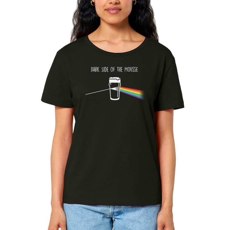 T-shirt femme col large coton bio noir Dark side of the mousse (Guiton,Simon,Alcool,Humour)