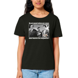 T-shirt femme col large coton bio noir Tontons Flingueurs Beurrer les sandwichs (Films/Séries,Les Tontons Flingueurs)