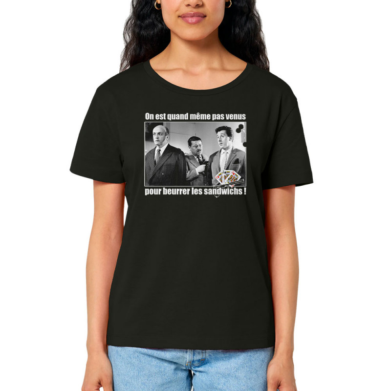 T-shirt femme col large coton bio noir Tontons Flingueurs Beurrer les sandwichs (Films/Séries,Les Tontons Flingueurs)