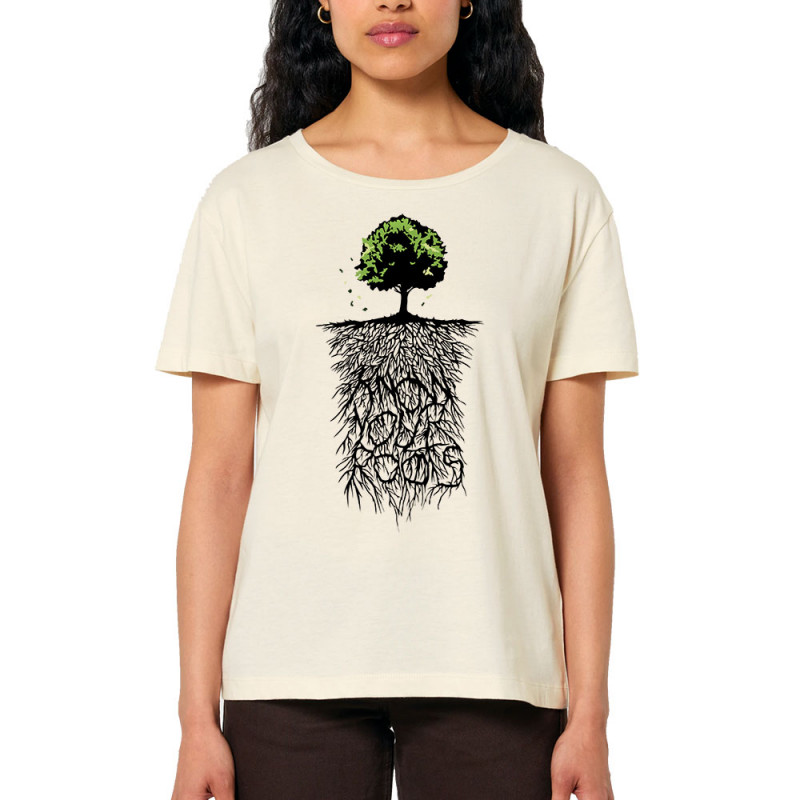 T-shirt femme col large coton bio naturel Know Your Roots (Ecologie,Ethnique)