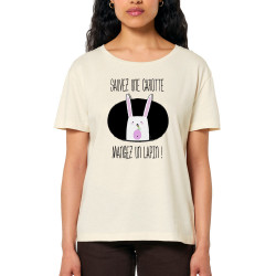 T-shirt femme col large coton bio naturel Sauvez une carotte (Gondrax,Animaux,Humour,Fruits & Légumes)