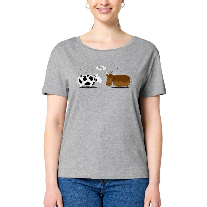 T-shirt femme col large coton bio gris chiné Viking (Gondrax,Animaux,Humour)