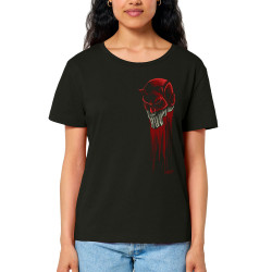 T-shirt femme col large coton bio noir Diabolik - Punisher (Diabolik,Têtes de morts)