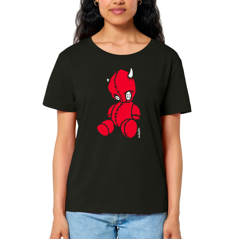 T-shirt femme col large coton bio noir Diabolik - Puppet (Diabolik)
