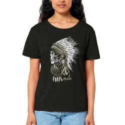 T-shirt femme col large coton bio noir Bad River - Chief Skull (Simon,Bad River,Ethnique)