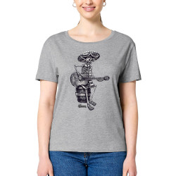 T-shirt femme col large coton bio gris chiné Santa Muerte - El Guitarrista (Santa Muerte,Têtes de morts,Rock & Punk)