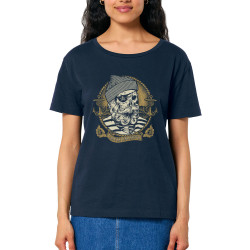 T-shirt femme col large coton bio bleu marine Santa Muerte - Dead Fisherman (Simon,Santa Muerte,Têtes de morts)