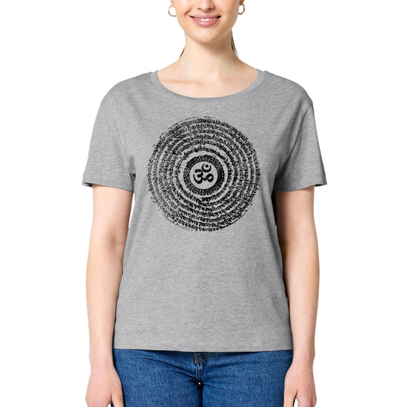 T-shirt femme col large coton bio gris chiné Ohm Spiral (Ethnique,teufeur)