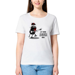 T-shirt femme col large coton bio blanc Let There Beer Rock (Gondrax,Alcool,Rock & Punk,Humour)