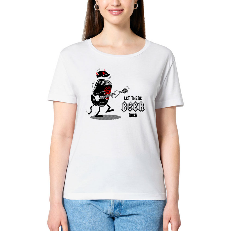 T-shirt femme col large coton bio blanc Let There Beer Rock (Gondrax,Alcool,Rock & Punk,Humour)