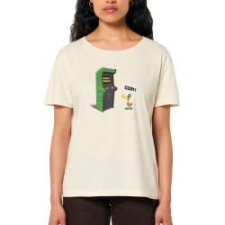 T-shirt femme col large coton bio naturel Insert Coins (Ted Boundy,Animaux,Humour,Jeux Vidéo / Geek)