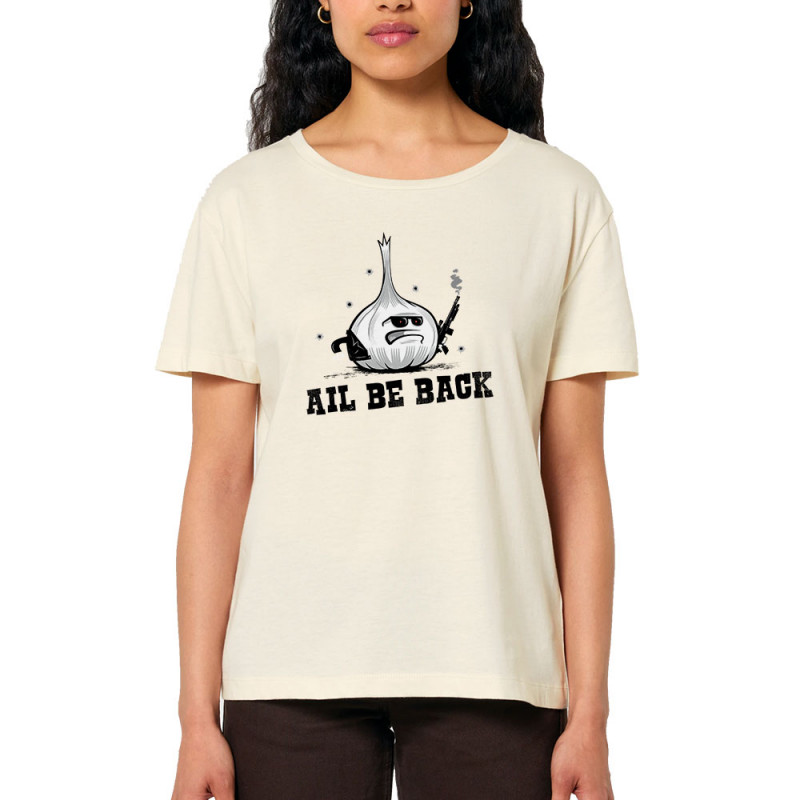 T-shirt femme col large coton bio naturel Ail Be Back (Ted Boundy,Fruits & Légumes,Humour)