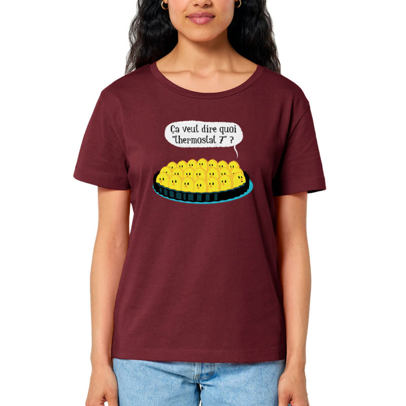 T-shirt femme col large coton bio bordeaux Ça veut dire quoi thermostat 7 (Ted Boundy,Animaux,Humour,Fruits & Légumes)
