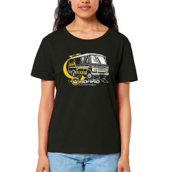 T-shirt femme col large coton bio noir Nomad (E Cone,teufeur)