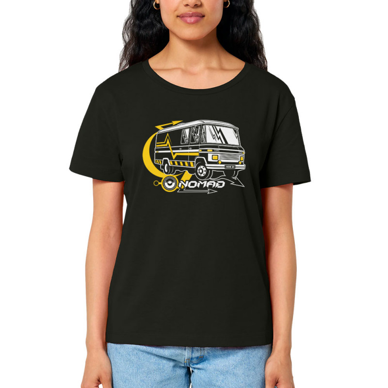 T-shirt femme col large coton bio noir Nomad (E Cone,teufeur)