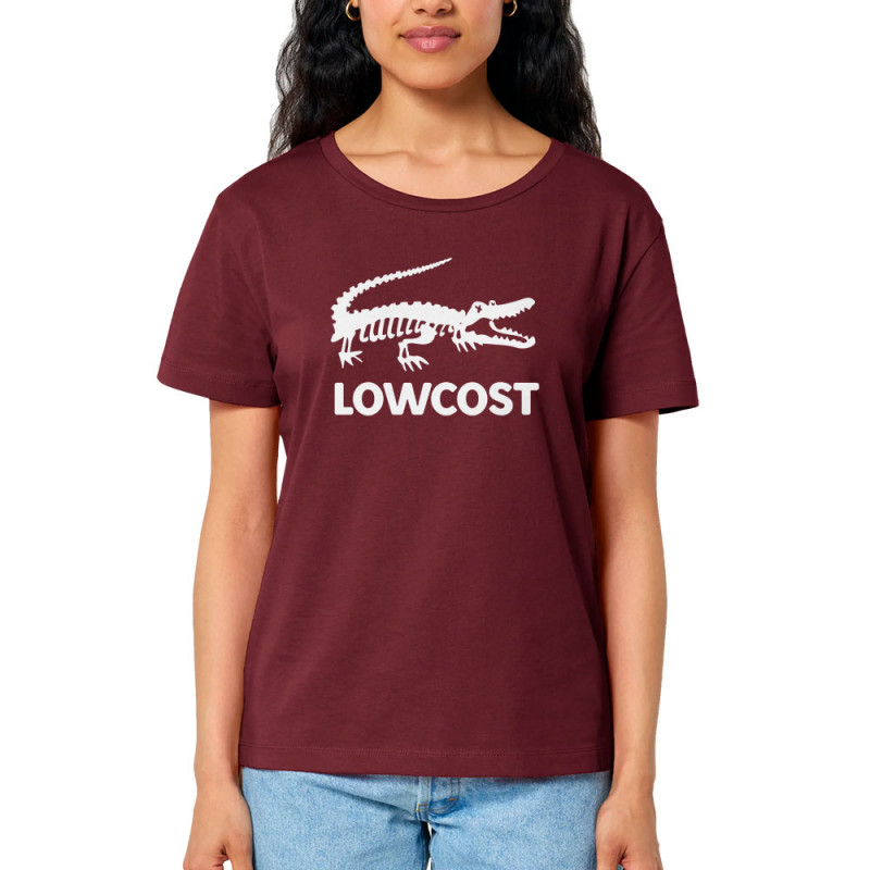 T-shirt femme col large coton bio bordeaux Lowcost (Mattdez,Humour)