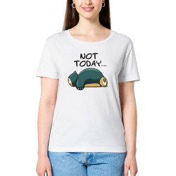 T-shirt femme col large coton bio blanc Not Today (Le Duc,Animaux,Humour,Chats,Manga Kawaï japan)