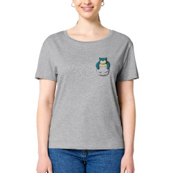 T-shirt femme col large coton bio gris chiné Ronflex Pocket (Le Duc,Jeux Vidéo / Geek,Manga Kawaï japan)