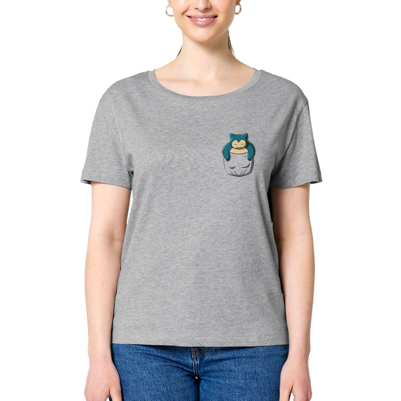 T-shirt femme col large coton bio gris chiné Ronflex Pocket (Le Duc,Jeux Vidéo / Geek,Manga Kawaï japan)
