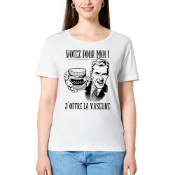 T-shirt femme col large coton bio blanc Votez pour moi Vaseline (Gondrax,Slogans engagés,Elections)