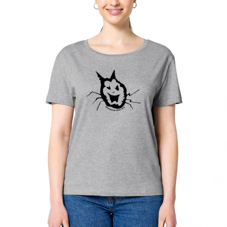 T-shirt femme col large coton bio gris chiné Washington Dead Cats - Old School Cat (Washington Dead Cats)