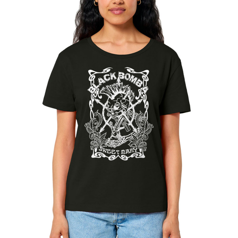 T-shirt femme col large coton bio noir Black Bomb A - Sweet Mary (Black Bomb A)