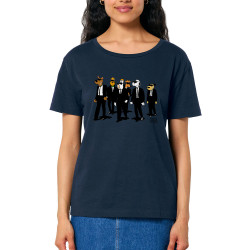 T-shirt femme col large coton bio bleu marine Reservoir Dogs (Gondrax,Animaux,Films/Séries,Détournements)