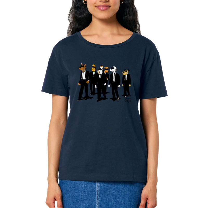 T-shirt femme col large coton bio bleu marine Reservoir Dogs (Gondrax,Animaux,Films/Séries,Détournements)