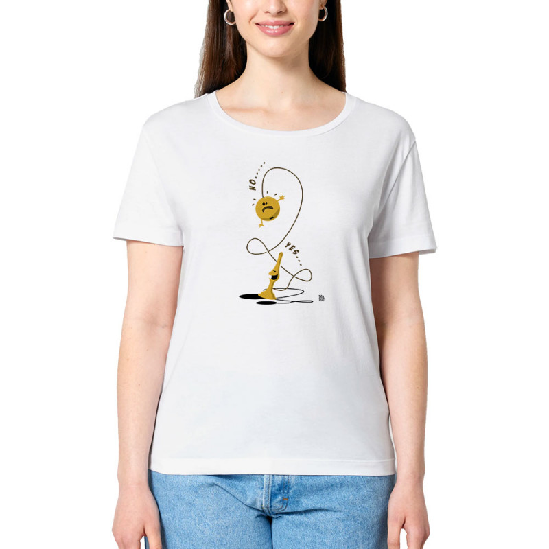 T-shirt femme col large coton bio blanc Bilboquet (Trabe,Humour)