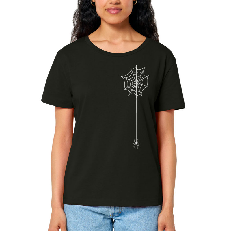 T-shirt femme col large coton bio noir Toile & araignée (Gondrax,Zombies,Animaux)