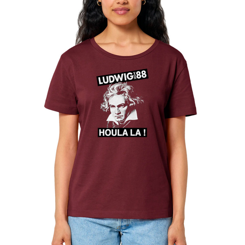 T-shirt femme col large coton bio bordeaux Ludwig Von 88 - Houlala (Ludwig Von 88)