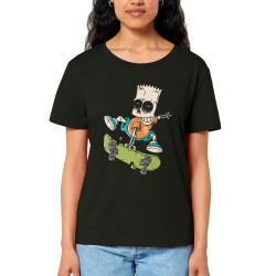 T-shirt femme col large coton bio noir Simpskull Skate (Films/Séries,Skate)