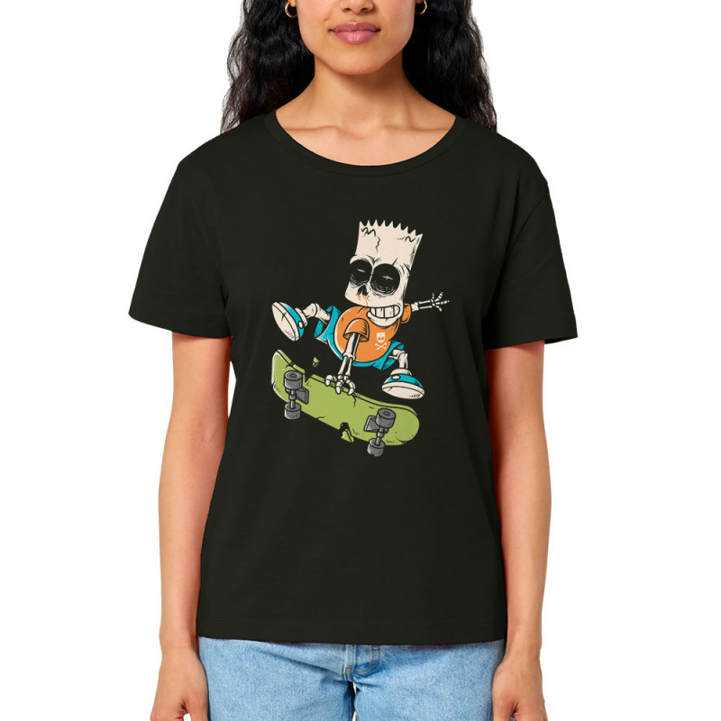T-shirt femme col large coton bio noir Simpskull Skate (Films/Séries,Skate)