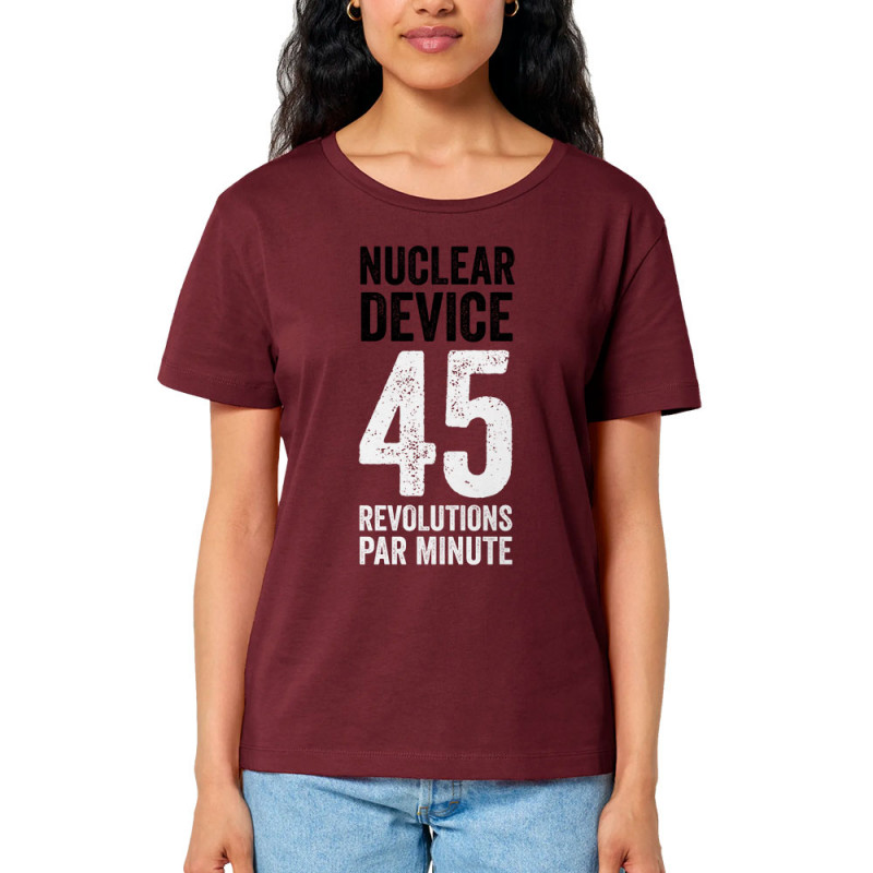 T-shirt femme col large coton bio bordeaux Nuclear Device - 45 révolutions (Nuclear Device)