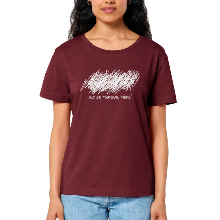 T-shirt femme col large coton bio bordeaux Pas de marque merci (Slogans Débiles,Humour)