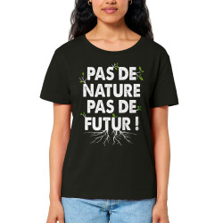 T-shirt femme col large coton bio noir Pas de nature pas de futur (Gondrax,Slogans engagés,Ecologie)