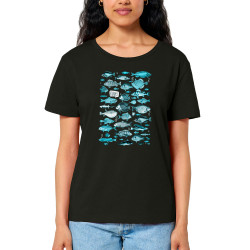 T-shirt femme col large coton bio noir Fishtre (Gondrax,Les Bébêtes,Animaux)