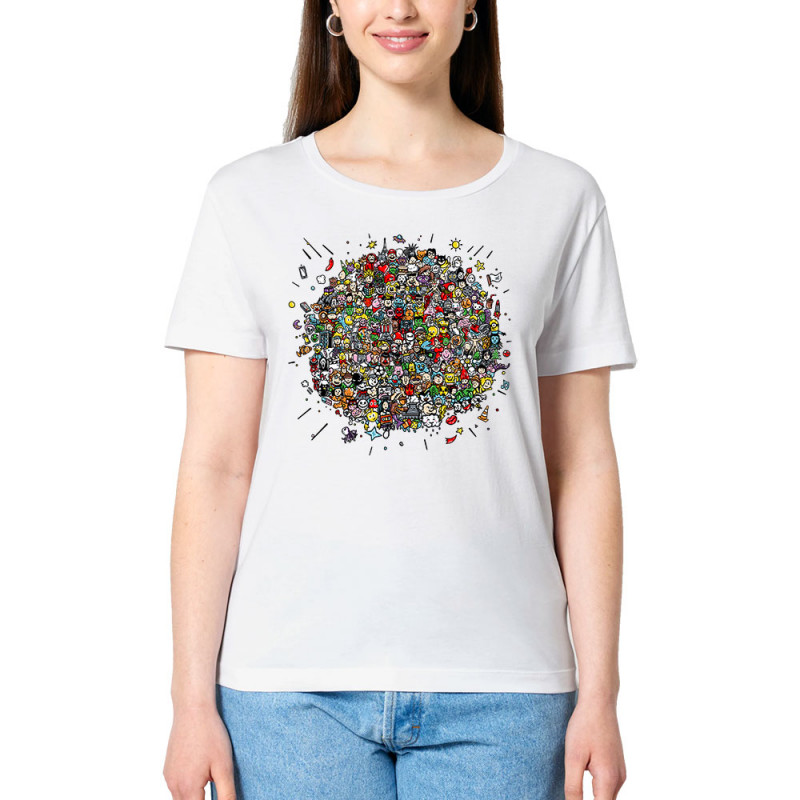T-shirt femme col large coton bio blanc Planet Pop Culture (Zewa,Jeux Vidéo / Geek)