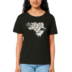 T-shirt femme col large coton bio noir Moutons (Gondrax,Humour,Slogans engagés,Animaux)