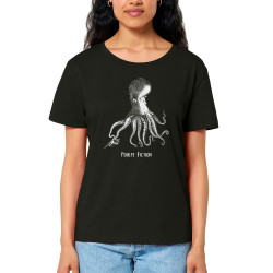 T-shirt femme col large coton bio noir Poulpe Fiction (Gondrax,Les Bébêtes,Animaux,Films/Séries)