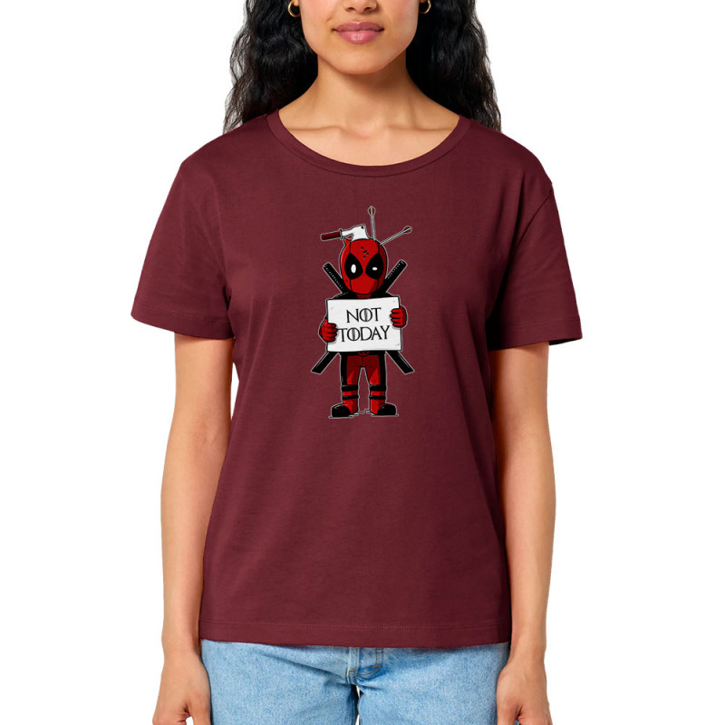 T-shirt femme col large coton bio bordeaux Deadpool - Not Today (Le Duc,Films/Séries)