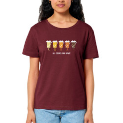 T-shirt femme col large coton bio bordeaux All Colors are great (Alex Kidd,Alcool,Slogans engagés)