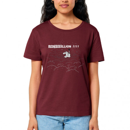 T-shirt femme col large coton bio bordeaux Rebêêêêêllion (Mr Mouton,Animaux,Humour)