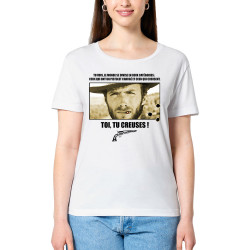 T-shirt femme col large coton bio blanc Toi tu creuses (Films/Séries)