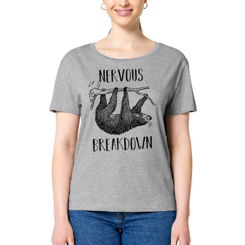 T-shirt femme col large coton bio gris chiné Nervous Breakdown Paresseux (Gondrax,Les Bébêtes,Animaux,Paresse)