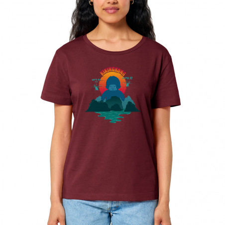T-shirt femme col large coton bio bordeaux Kiking Kong (Ptit Mytho,Animaux,Films/Séries)