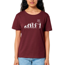 T-shirt femme col large coton bio bordeaux Arrêtez de me suivre (Gondrax,Humour,Evolution)