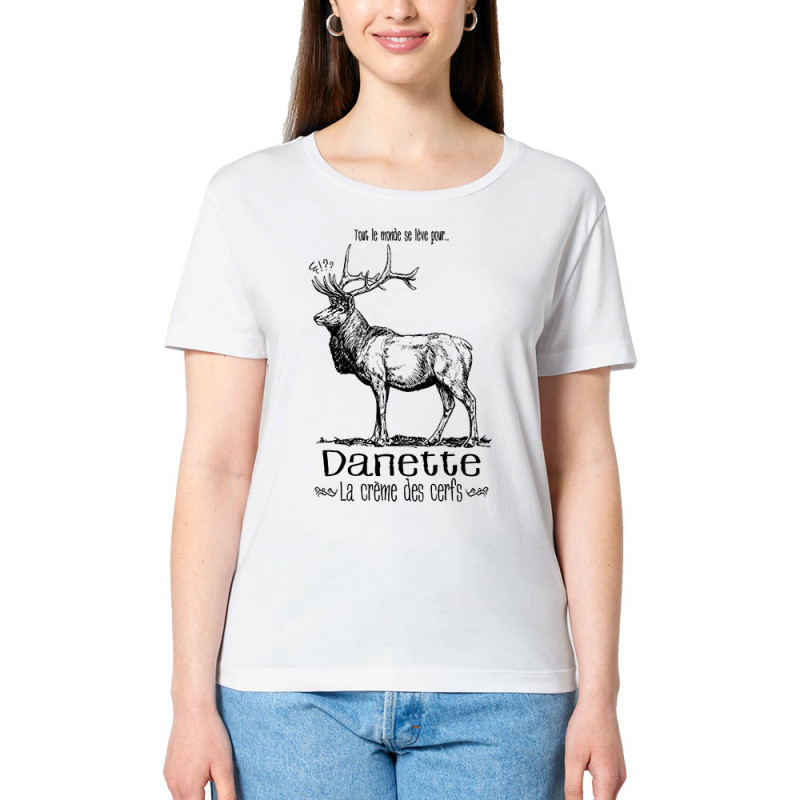 T-shirt femme col large coton bio blanc La crème des cerfs (Gondrax,Les Bébêtes,Animaux)