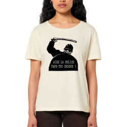T-shirt femme col large coton bio naturel Aide la police (Slogans engagés,Humour)