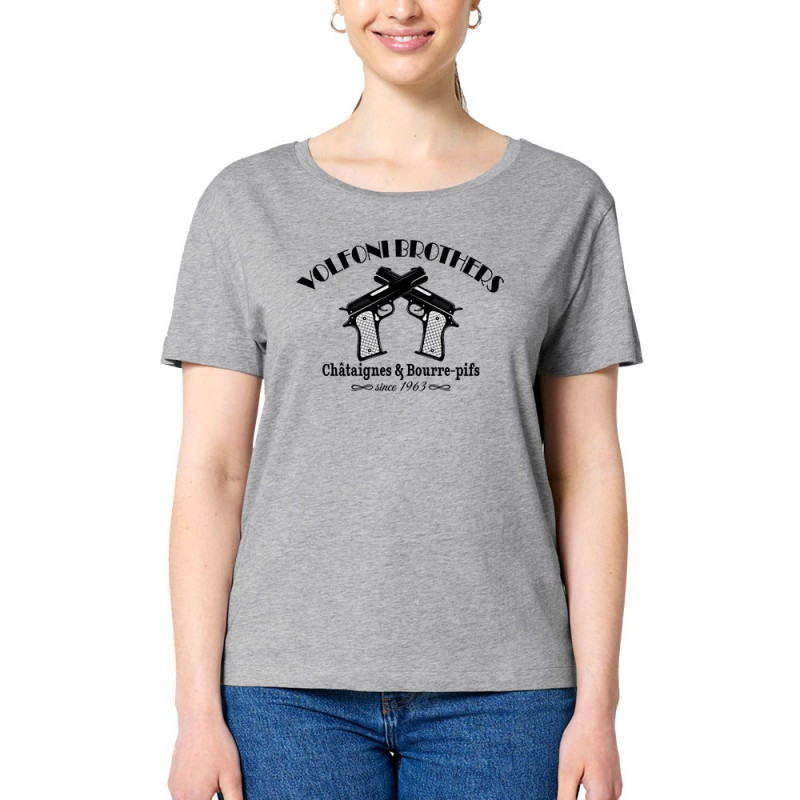T-shirt femme col large coton bio gris chiné Volfoni Brothers (Andy,Films/Séries,Les Tontons Flingueurs)